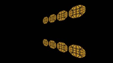 Asgari siyah arkaplan üzerindeki altın Art Deco deseni, başlangıçta sola yatay olarak eğimli, sonra 4k 16: 9 video biçiminde renkli şekillerden oluşan sağa hareket eder.