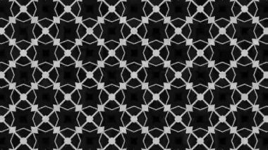 Siyah beyaz desenli, stroboskopik ve hipnotik etkiye sahip grafiksel desen, boyutu artarken ve sonra 16: 9 video biçiminde küçültürken,
