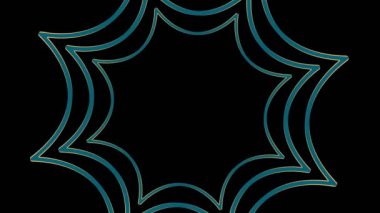 En az siyah arkaplan üzerinde renkli grafik nesne, tam ekrandan sıfıra boyutu küçülterek saat yönünde döndürür, sonra tam ekrana geri döner.