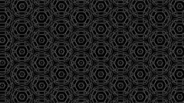 Siyah beyaz desenli, stroboskopik ve hipnotik etkiye sahip grafiksel desen, boyutu artarken ve sonra 16: 9 video biçiminde küçültürken,