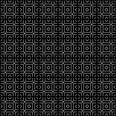 Arka planda tekrarlanan geometrik şekilli siyah-beyaz çizimler. Motifler, ağ, duvar kağıdı, dijital grafikler ve sanatsal dekorasyonlar için düzenlenebilir ve renklendirilebilir desen.