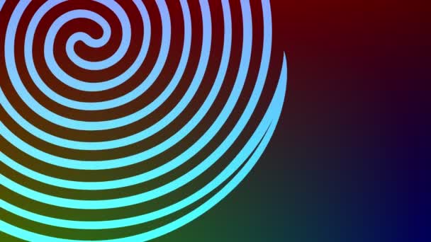 Objet graphique coloré sur fond multicolore, qui tourne dans le sens des aiguilles d'une montre de haut en bas à droite, variant la taille de petit à plein écran, puis de retour à petit.