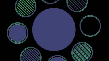 En az siyah arkaplan üzerinde renkli grafik nesne, tam ekrandan sıfıra boyutu küçülterek saat yönünde döndürür, sonra tam ekrana geri döner.