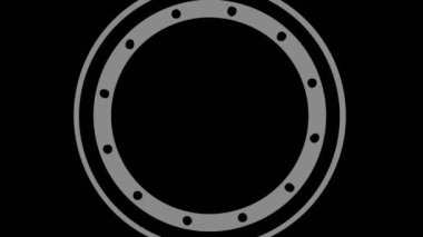 Siyah-beyaz, saat yönünde dönen, tam ekran boyutunu 16: 9 video biçiminde ortadan kaybolmaya indirgeyen, stroboskopik ve hipnotik efektli grafiksel nesne.