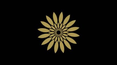 Merkezde, değişken boyutta saat yönünde dönen renkli Art Deco tarzı grafik nesne, 16: 9 video biçiminde hipnotik, psikedelik ve stroboskopik etki arka planında.