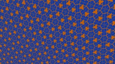 Geometrik şekilli küçük siyah arkaplan üzerinde renk deseni, yatay ve dikey eğimli, başlangıçta soldan sağa hareket ediyor, geometrik şekillerden oluşuyor..