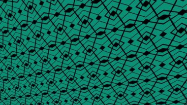 Geometrik şekilli küçük siyah arkaplan üzerinde renk deseni, yatay ve dikey eğimli, başlangıçta soldan sağa hareket ediyor, geometrik şekillerden oluşuyor..