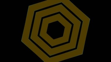 En az siyah arkaplan üzerinde renkli grafik nesne, tam ekrandan sıfıra boyutu küçülterek saat yönünde döndürür, sonra tam ekrana geri döner.