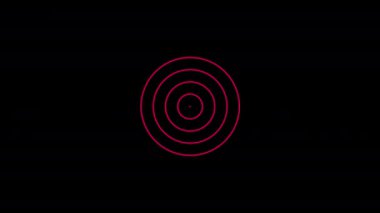Kırmızı grafik nesne, merkezde, saat yönünde dönerken ve boyutu artarken, eş merkezli dalgalar halinde çoğalır ve genişler, sonra üretilen etki ile devam eder.