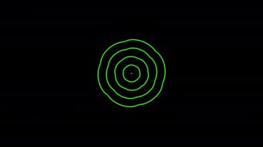 Yeşil grafik nesne, merkezde, saat yönünde dönerken ve boyutu artarken, eş merkezli dalgalar halinde çoğalır ve genişler, sonra üretilen etki ile devam eder.