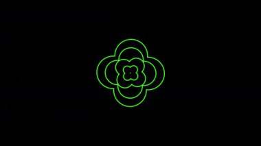 Yeşil grafik nesne, merkezde, saat yönünde dönerken ve boyutu artarken, eş merkezli dalgalar halinde çoğalır ve genişler, sonra üretilen etki ile devam eder.