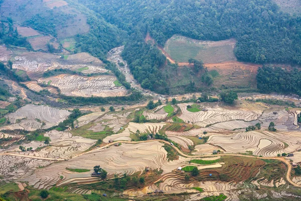 Beautiful terraced rice field in water pulling season in Y Ty, Bat Xat, Lao cai province in Vietnam