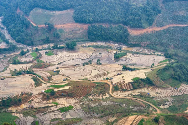Beautiful terraced rice field in water pulling season in Y Ty, Bat Xat, Lao cai province in Vietnam