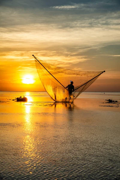 Shadow Fishermen Early Morning — Stock Photo, Image