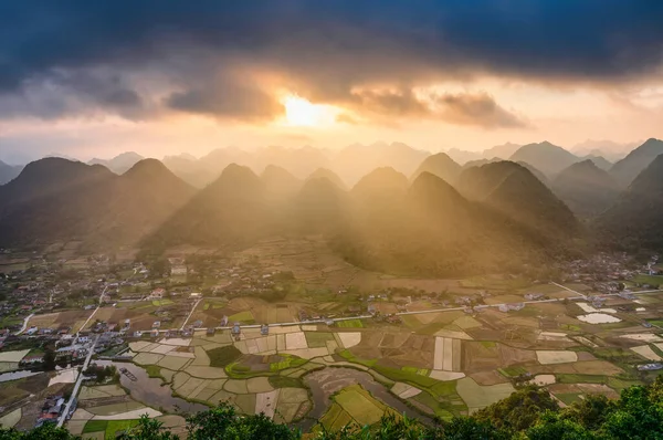 Rizs Mező Betakarítási Idő Bac Son Valley Lang Son Vietnam — Stock Fotó