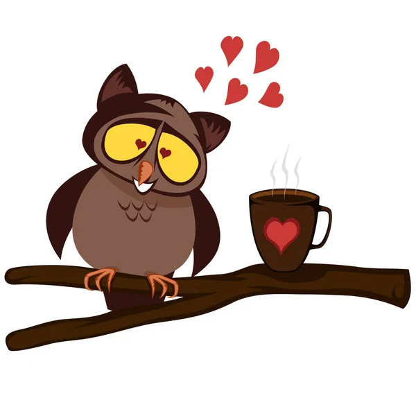 面白いフクロウ 愛の朝のコーヒー ロイヤリティフリーストックベクター