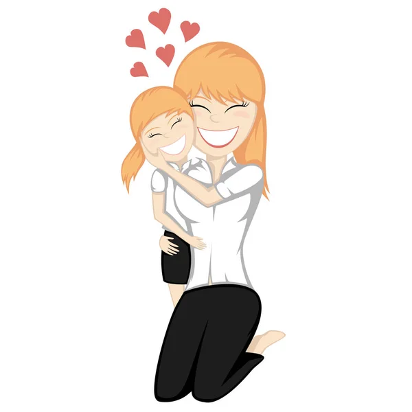 Lovin Mommy Forever Nice Little Ginger Girl Her Mother Hug - Stok Vektor