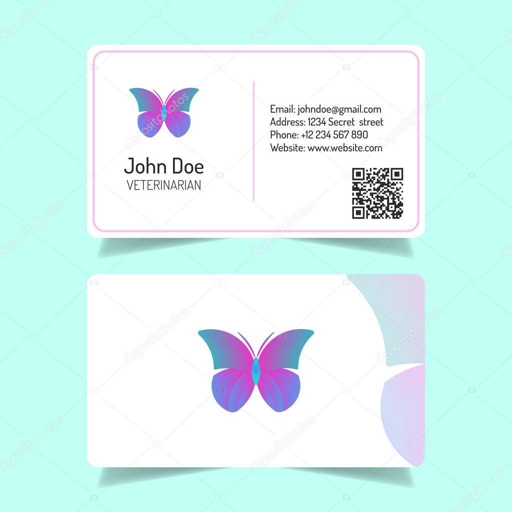 Simple business card design with white background - butterfly logo