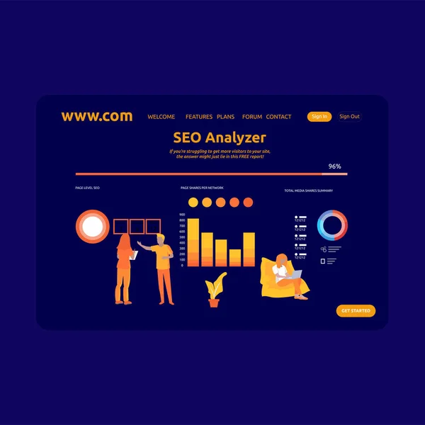 Vstupní Stránky Design Seo Analyzátor — Stockový vektor