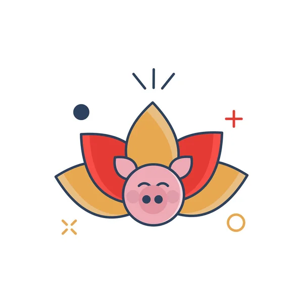 Pig Chinese New Year 2019 Icon Lotus Icon Outline Filled — Stock Vector