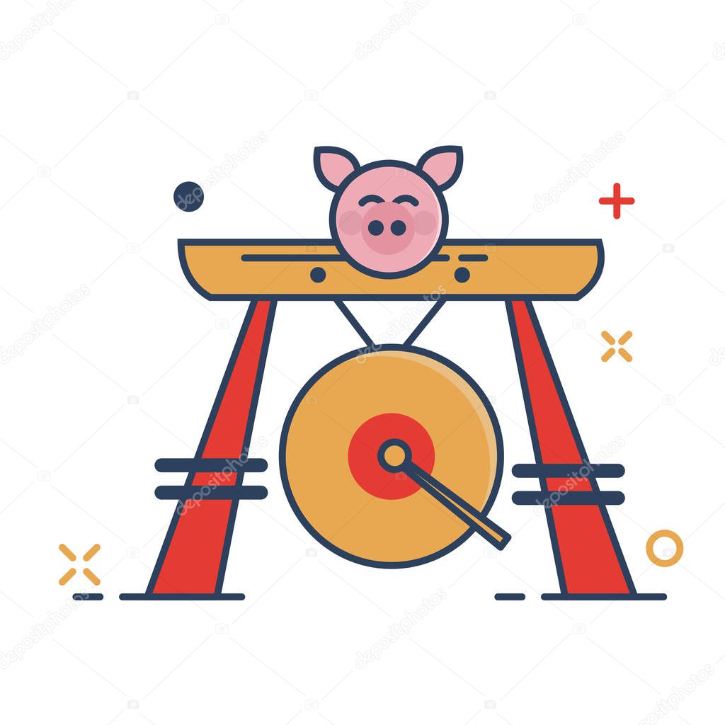 Pig Chinese New Year 2019 Icon | Gong Icon - with Outline Filled Style