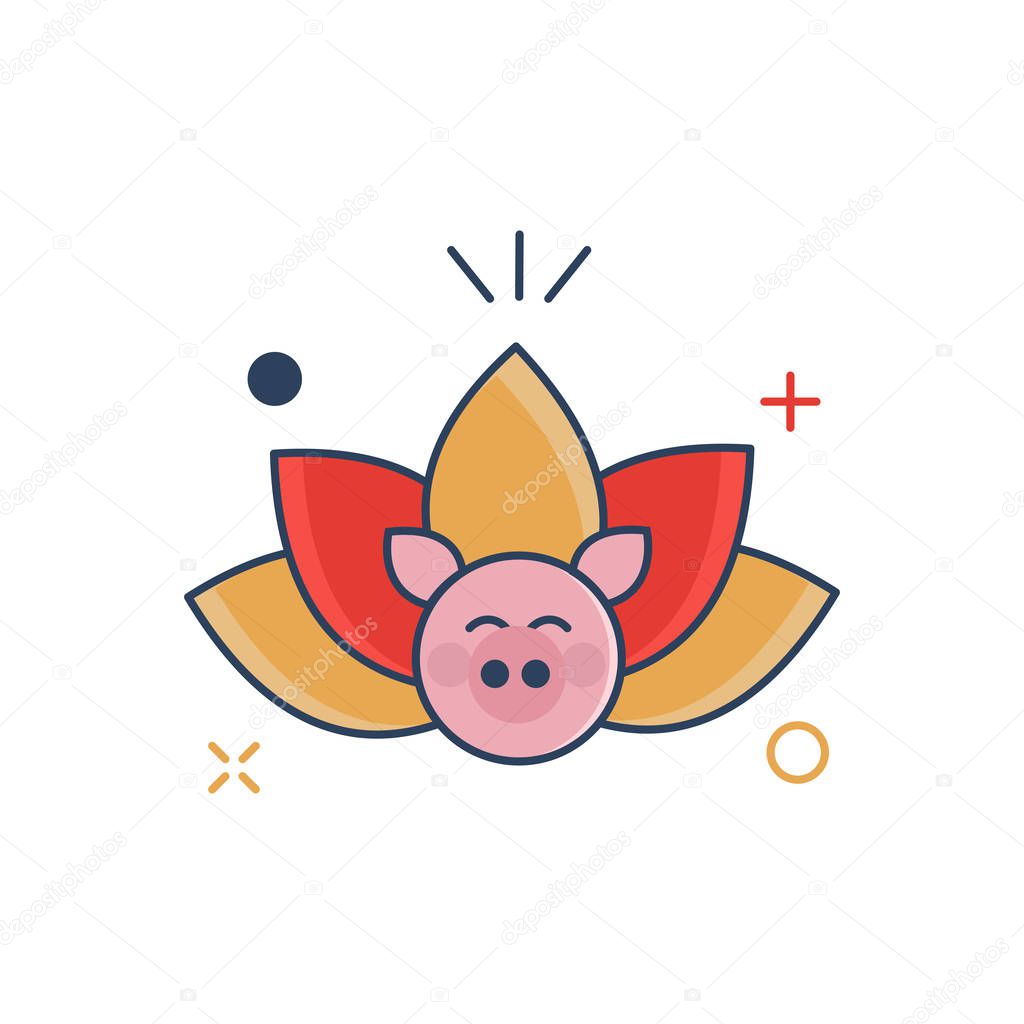 Pig Chinese New Year 2019 Icon | Lotus Icon - with Outline Filled Style