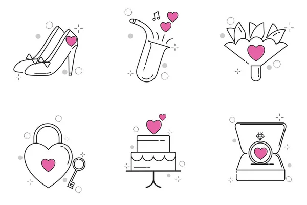 Wedding Icons Set Outline Style — Stock Vector