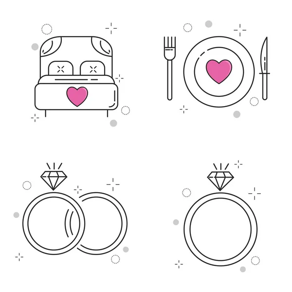 Icônes Mariage Ensemble Avec Style Contour — Image vectorielle