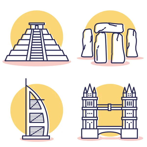 Iconos Viaje Destino Con Estilo Contorno — Vector de stock