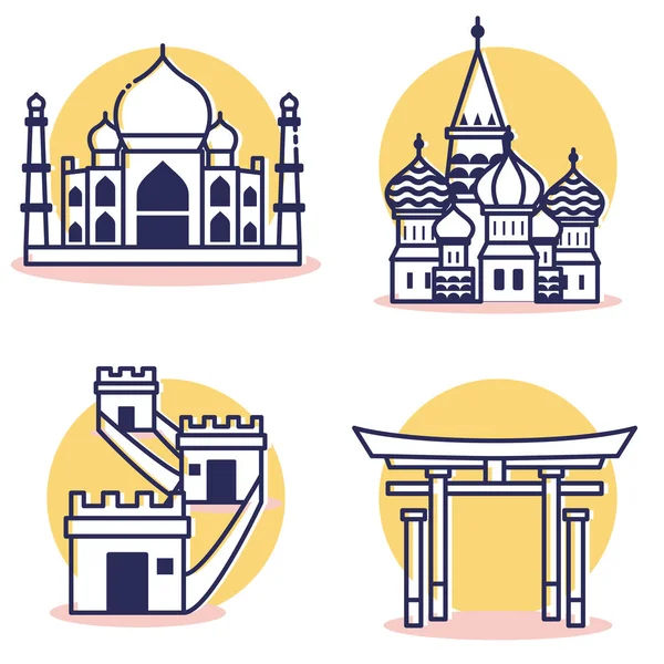 Travel Destination Icons Set Outline Style — Stock Vector