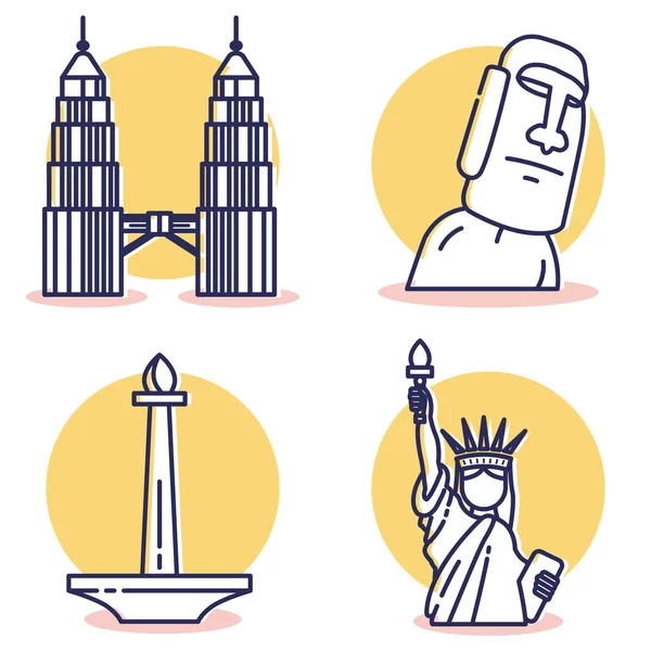 Travel Destination Icons Set Outline Style — Stock Vector