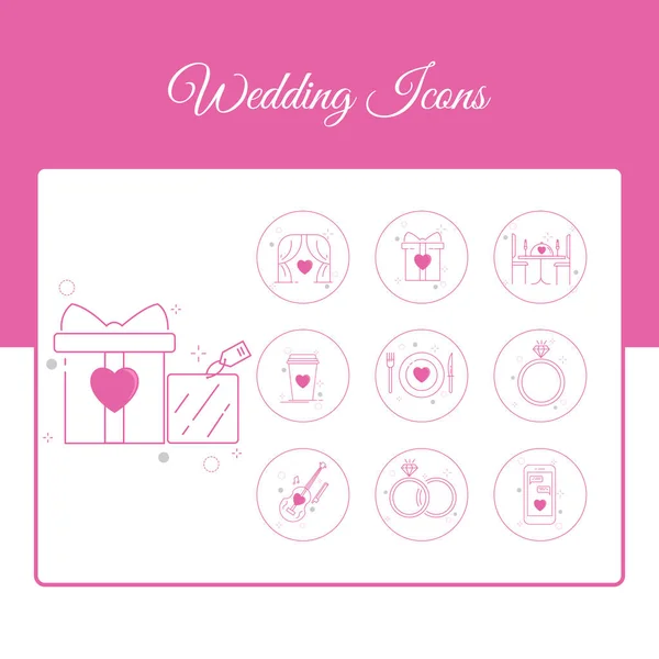 Wedding Icons Set Outline Style — Stock Vector