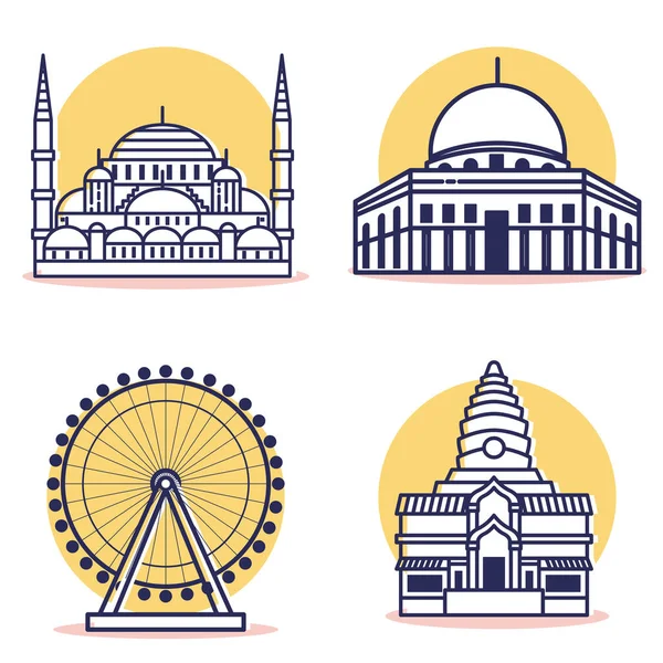 Travel Destination Icons Set Outline Style — Stock Vector