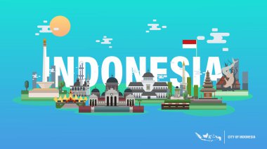 City of Indonesia Vector Illustration - Jakarta Yogyakarta Bali Aceh Pontianak Bandung Lampung Surabaya Bangka Belitung clipart