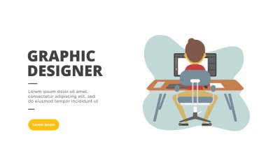 Grafik tasarımcı düz tasarım afiş illüstrasyon kavramı için dijital pazarlama ve iş geliştirme