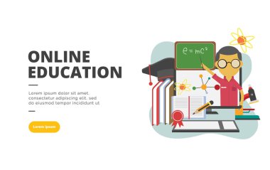 Online eğitim düz tasarım afiş illüstrasyon kavramı için dijital pazarlama ve iş geliştirme