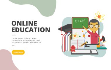 Online eğitim düz tasarım afiş illüstrasyon kavramı için dijital pazarlama ve iş geliştirme