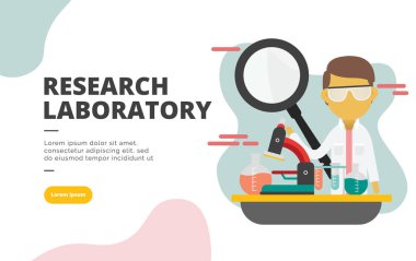 Araştırma Laboratuvarı düz tasarım afiş illüstrasyon kavramı için dijital pazarlama ve iş geliştirme