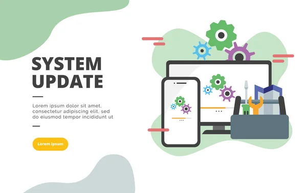 System Update Conceito Ilustração Banner Design Plano Para Marketing Digital —  Vetores de Stock