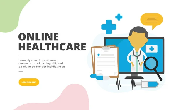 Online Gesundheitswesen Flaches Design Banner Illustration Konzept Für Digitales Marketing — Stockvektor