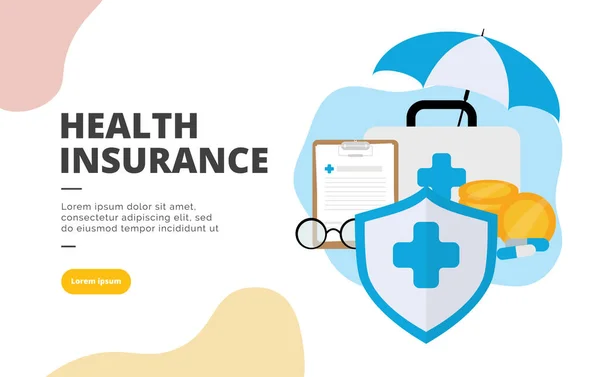 Health Insurance Flat Design Banner Illustration Concept Digital Marketing Business — Stock Vector