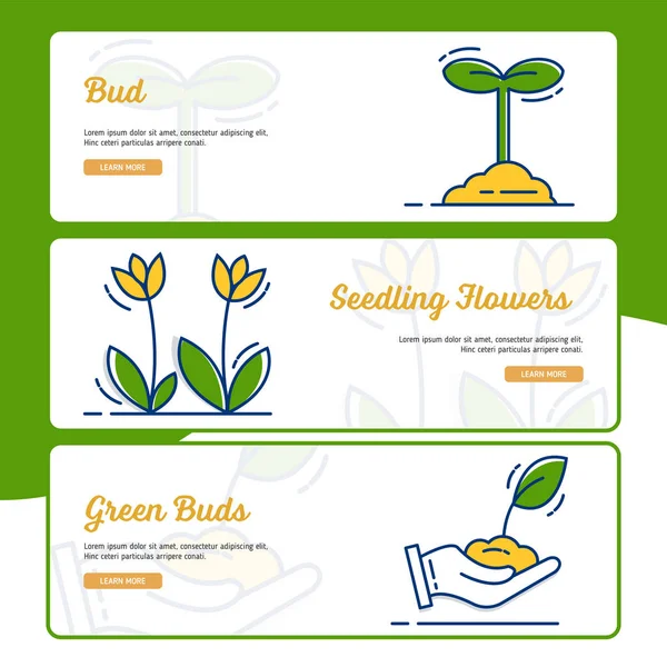 Colección Pancartas Jardinería Con Estilo Contorno Lleno — Vector de stock