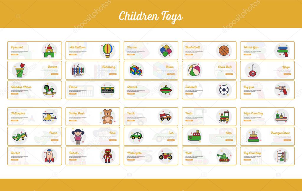 Children Toys Banner Collection with Outline Filled Style