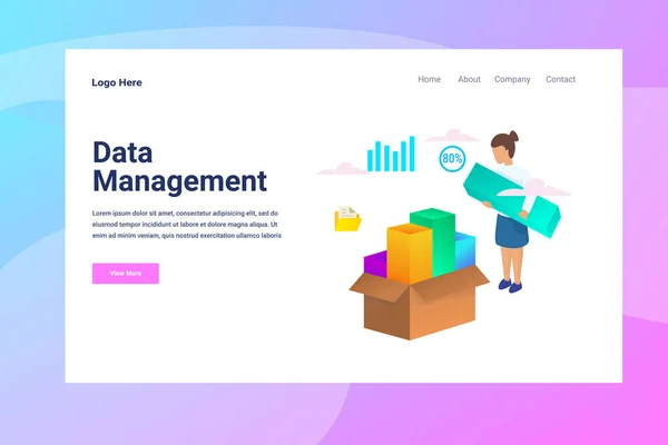 Página Web Encabezado Gestión de datos ilustración concepto landing page — Archivo Imágenes Vectoriales