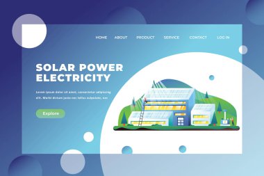 Güneş Enerjisi Elektrik - Web Sayfası Başlık Şablon İllüstrasyon açılış sayfası, ui, web afiş, mobil uygulamalar, intro kartı, baskı, el ilanı, olay grafikleri ve çok daha fazlası için kullanarak