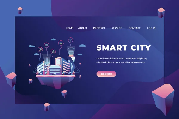 Smart City Web Page Header Template Illustrazione Utilizzando Pagina Destinazione — Vettoriale Stock