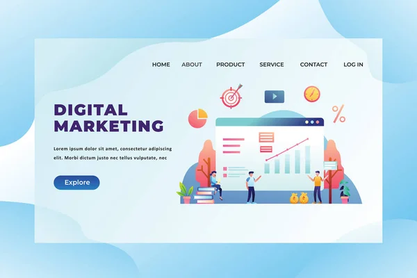 Digital Marketing Web Page Header Template Illustrazione Utilizzando Pagina Destinazione — Vettoriale Stock