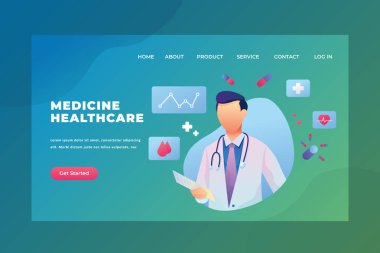 Bir Doktor ve Tıp Sağlık Hizmetleri - İniş sayfası, ui, web pankartları, mobil uygulamalar, giriş kartı, yazdırma, broşür, olay grafikleri ve daha fazlası için kullanılan Tıbbi ve Bilimsel Web Sayfa Başlığı Şablonu