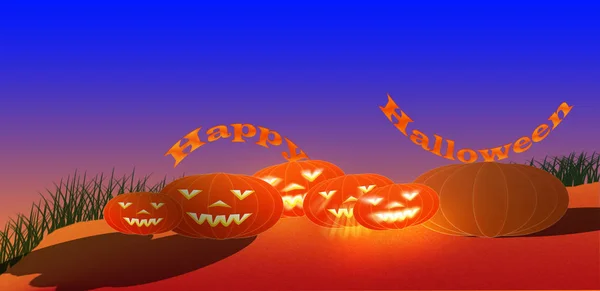 Feliz Halloween Lettering Velho Cemitério Assustador Com Luar Azul Fresco — Fotografia de Stock