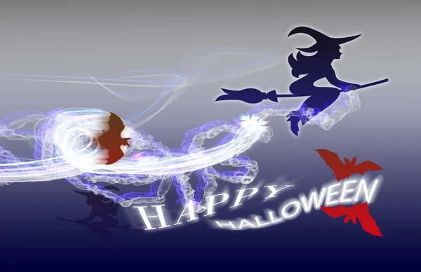 Boldog Halloween Betűk Hátborzongató Régi Temető Hűvös Kék Moonlight Egy — Stock Fotó